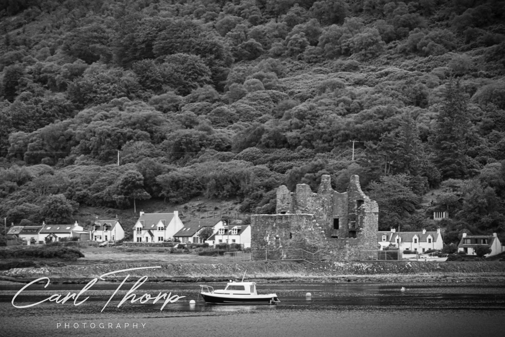 Black and white photo of Lochranza Castle Isle of Arran